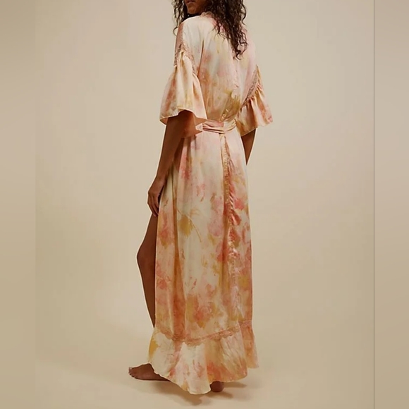 Free People Moonbeams Lace-Trimmed Tie-Waist Maxi Robe XS - Picture 6 of 7